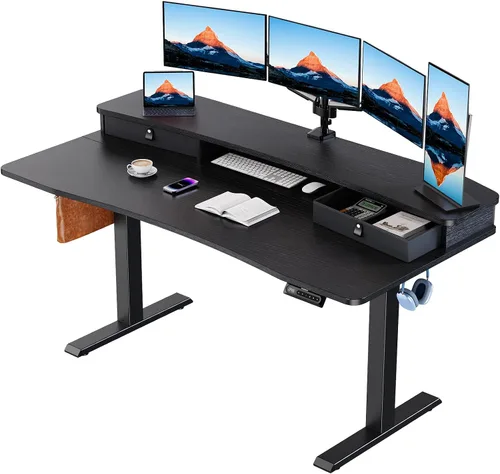 Vista 22 de HUANUO - Escritorio eléctrico de pie de 32 x 21 pulgadas con 2 cajones, compatible con montaje con abrazadera en C, escritorio de computadora