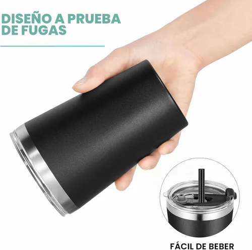 Vista 6 de VEGOND - Vaso térmico de acero inoxidable de 12 onzas con aislamiento al vacío de doble pared, vaso para viaje con tapa y pajita reutilizable Negro