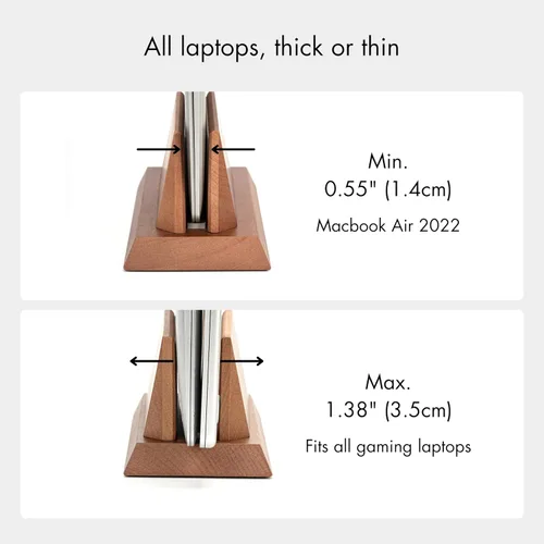 Vista 4 de ZMARKRAFT® Soporte vertical ajustable para laptop compatible con todas las computadoras portátiles, soporte de madera maciza para MacBook, soporte