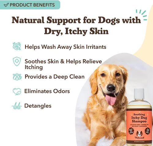 Vista 2 de Natural Dog Company Itchy - Champú para perros – Champú hipoalergénico para perros para aliviar la picazón en la piel, aloe vera, jojoba, algas