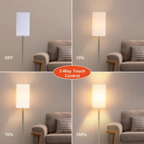 Vista 3 de Lámpara de pie, lámpara de pie regulable con control táctil de 3 vías con base de mármol resistente, lámpara de pie táctil de níquel cepillado