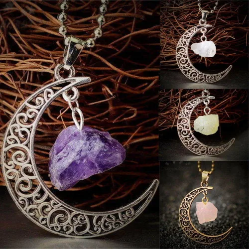 Vista 5 de Joyería de cuarzo rosa amatista citrino joyería de moda de piedra natural, collar de piedra natural con colgante de cristal de cuarzo natural