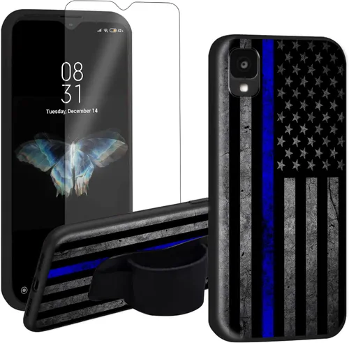 Vista 9 de Funda para Alcatel TCL 30 Z 2022 con soporte para el dedo y protector de pantalla, correa de mano elástica, soporte de agarre a prueba de golpes