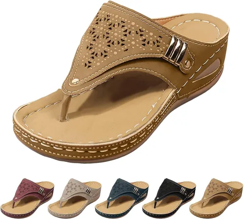 Vista 18 de Generic Sandalias ortopédicas de cuña con soporte de arco para mujer, sandalias informales de punta abierta, unisex para adultos