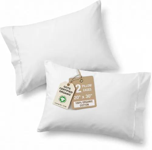 Vista 38 de Lane Linen - Juego de 2 fundas de almohada, 100% algodón orgánico, tamaño estándar, suaves, color blanco (20 x 26 pulgadas)