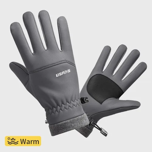 Vista 6 de Winter Thermal Cycling Gloves, Windproof Faux Leather with Adjustable Drawstring & Touchscreen Fingers, Non-Slip Grip for Cold Weather Biking, Black