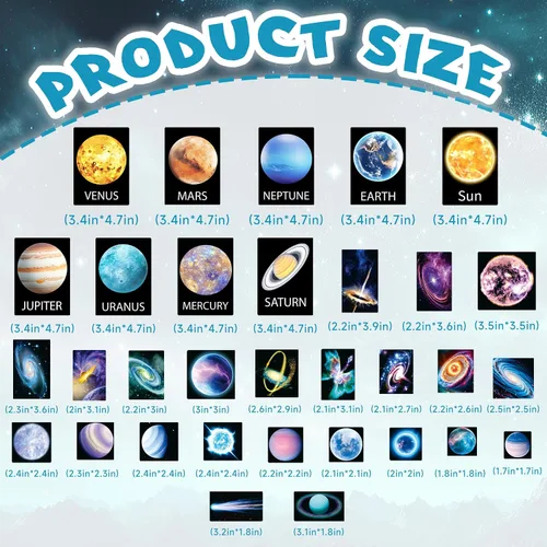 Vista 5 de Calcomanía de pared que brilla en la oscuridad, estrellas y planetas para techo, galaxias luminosas, sistema solar, decoración espacial, planetas