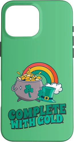 Vista 19 de iPhone 16 completo con oro - Funda con diseño de arcoíris y fortuna