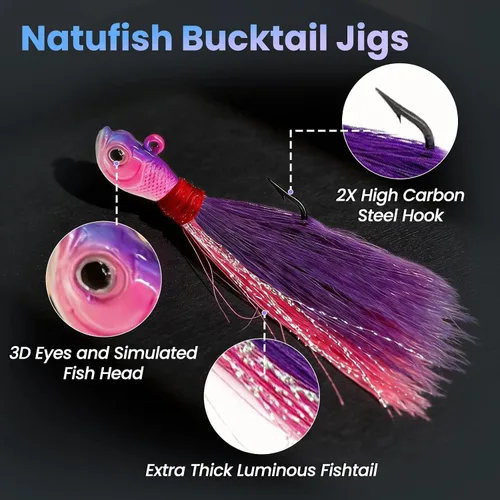 Vista 2 de Bucktail Jigs Saltwater 3Pcs/5Pcs Fish Hair Jig Lure Hooks,Fishing Hair Swimbait Jig Head Deer Hair Jig Surf Fishing for Walleye Striper
