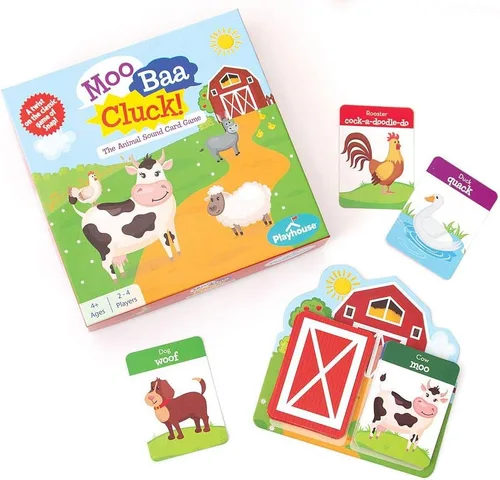 Vista 2 de Playhouse Moo Baa Cluck! Juego de cartas preescolar con sonido de animales con portatarjetas fáciles