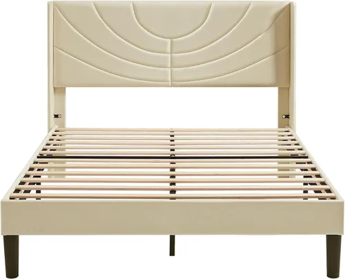 Vista 13 de VECELO Base de cama tapizada de tamaño individual con cabecera de tela, soporte de listones de madera, no necesita somier, base de colchón, fácil