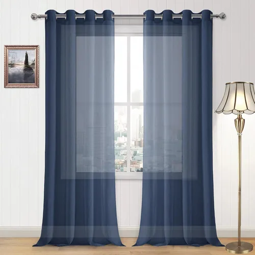 Vista 144 de DWCN Cortinas traslúcidas color verde frijol para sala de estar y dormitorio - Cortinas voile con aspecto de lino sintético con ojales en la parte