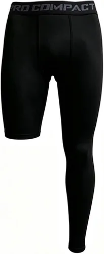 Vista 3 de Medias de compresión de una pierna pantalones largos de baloncesto deportes capa base ropa interior activa apretado Negro-Izquierda-Largo