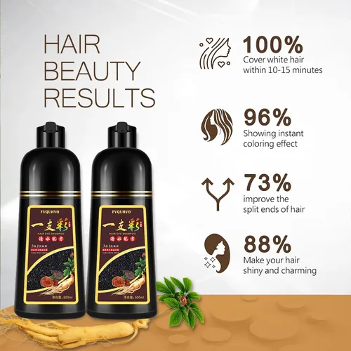 Vista 6 de Champú instantáneo para cabello negro de 16.9 fl oz para hombres y mujeres, champú de tinte para el cabello 3 en 1, cobertura del cabello 100%