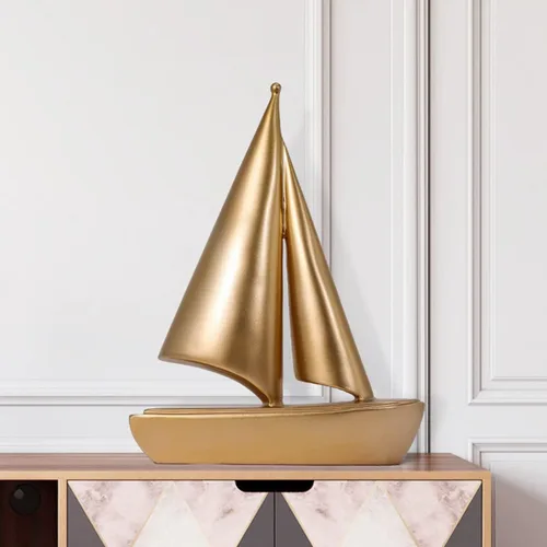 Vista 3 de Estatua creativa modelo de velero de resina, arte moderno, manualidades, decoración de oficina en casa, escultura de barco simple, regalo