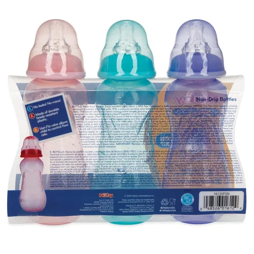 Vista 2 de Nuby - Botellas estándar antigoteo para cuello, 10 onzas Niñas
