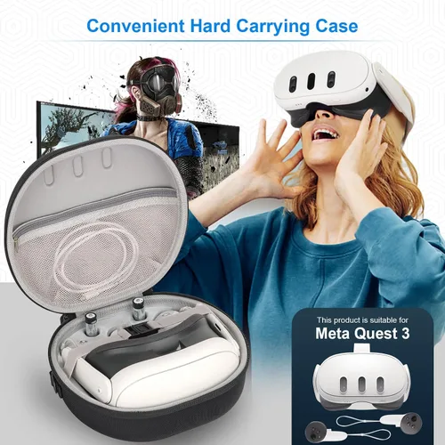 Vista 7 de HUIJUTCHEN Hard Carrying Case for MetaOculus Quest 3 VR Gaming Headset & Touch Controllers, Waterproof Portable Travel Storage Bag with Shoulder