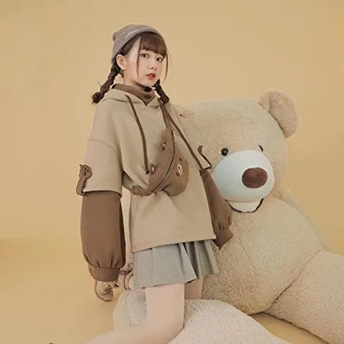 Vista 4 de Sudaderas Kawaii para mujer, con capucha de manga larga y diseño de oso, ropa de cabaña