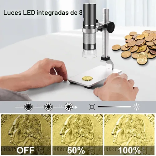Vista 6 de Cámara de microscopio digital WiFi 4K 3840x2160p con soporte de metal ajustable, microscopio portátil inalámbrico para iPhone teléfono Android
