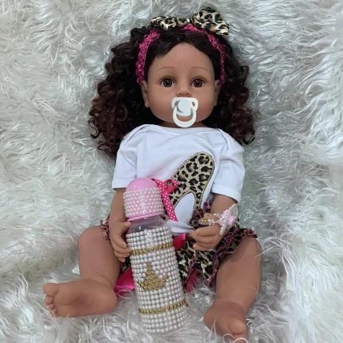 Vista 2 de Angelbaby Muñecas realistas de bebé recién nacidas afroamericanas de 22 pulgadas, de cuerpo completo, de silicona, con peso, lavables, recién