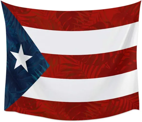 Vista 4 de Tapiz para colgar en la pared, tapices estéticos de bandera de Puerto Rico, estrella de hojas de palmera, rayas rojas y azules, tapiz patriótico
