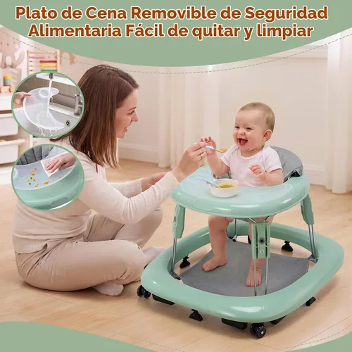 Vista 6 de Andador de bebé con ruedas, andador plegable de un solo toque y ajuste de Verde
