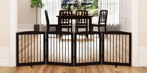 Vista 25 de PUPETPO Puerta independiente para mascotas para perros, puerta plegable de madera para perros para casa, escaleras, entradas, valla de seguridad