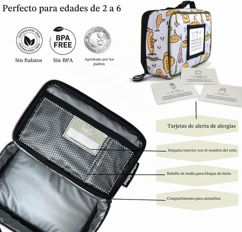 Vista 5 de Toddler Yummie, lonchera urbana para niños con tarjetas sobre alerta de alergias, Balloons