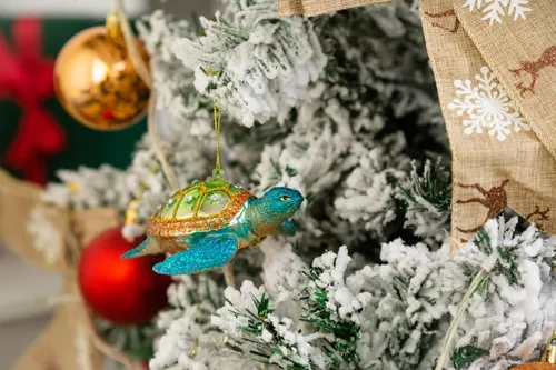 Vista 8 de Juego de 2 adornos de tortuga marina, adornos de tortuga marina de vidrio soplado a mano para árbol de Navidad, adorno de Navidad de tortuga marina