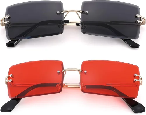 Vista 25 de Gafas de sol rectangulares para hombres/mujeres, gafas de sol pequeñas sin montura cuadrada