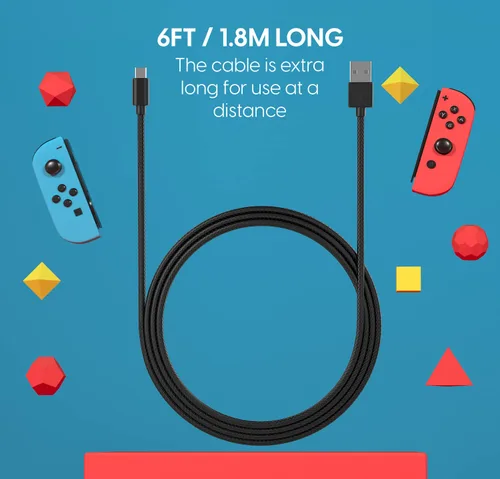 Vista 7 de TALK WORKS USB C Charger Cable for Nintendo SwitchLite + Switch OLED & Pro Controller - 6ft Nylon Braided USB Type C Charging Cable - Slate