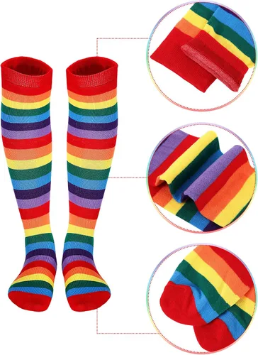 Vista 2 de SATINIOR 4 pares de calcetines de rodilla a rayas coloridas para mujeres y niñas