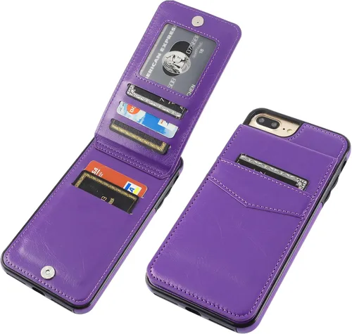 Vista 9 de KIHUWEY Funda tipo cartera para iPhone 7/8 Plus con tarjetero de crédito, cierre magnético de cuero de primera calidad, resistente funda protectora