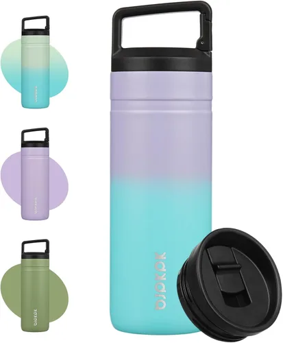 Vista 15 de BJPKPK - Botella de agua aislada con 2 tapas, vaso/taza de viaje de acero inoxidable de 20 onzas con aislamiento al vacío de doble pared, taza