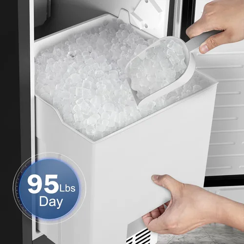 Vista 8 de Máquina de hielo debajo del mostrador, 95 libras/día con contenedor de almacenamiento de 35 libras, 40 cubos en 10 minutos, puerta reversible