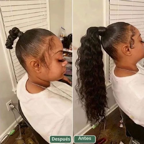 Vista 6 de Extensión de cola de caballo con clip de onda de maíz, 22 pulgadas de largo, ondulado, rizado, envolvente, resistente al calor, sintético, postizo