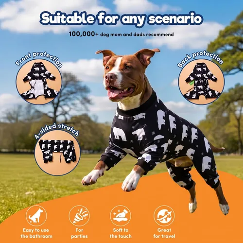 Vista 2 de LovinPet Mono grande para perros, camisas elásticas de algodón con estampado de animales, ropa completa para perros perfecta para evitar que lamen