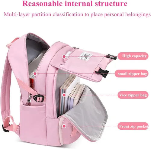 Vista 3 de Mochila para niños de color sólido para niñas, primaria, escuela secundaria, casual, ligera, bolsa de viaje para adolescentes, Púrpura, Estilo-b
