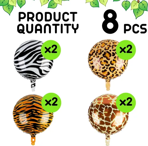 Vista 3 de 8 globos con patrón de animales de safari, globos redondos de aluminio Mylar de 18 pulgadas, estampado de jirafa, tigre, cebra, leopardo