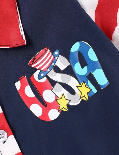 Vista 4 de Conjunto de ropa de verano para el 4 de julio, para el Día de la Independencia, camisa y pantalones cortos