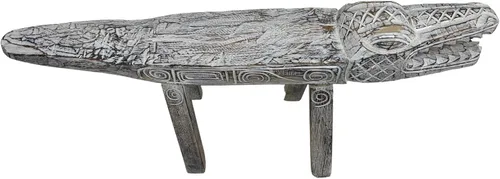 Vista 4 de Silla de banco de madera primitiva tallada a mano de cocodrilo cocodrilo cocodrilo blanco estatua enorme