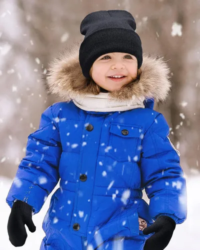 Vista 5 de Juego de 4 gorros de invierno para niños con guantes de punto, gorro suave para niños y niñas