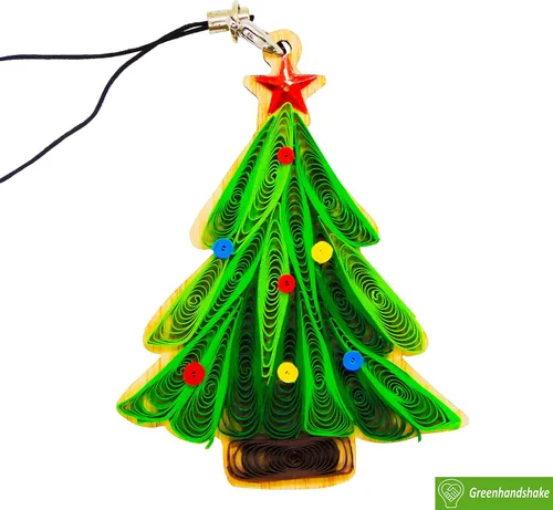 Vista 6 de Árbol de Navidad, decoración del hogar, decoración navideña, adorno hecho a mano, ornamento quilled, bolso, mochila, bolso, teléfono móvil