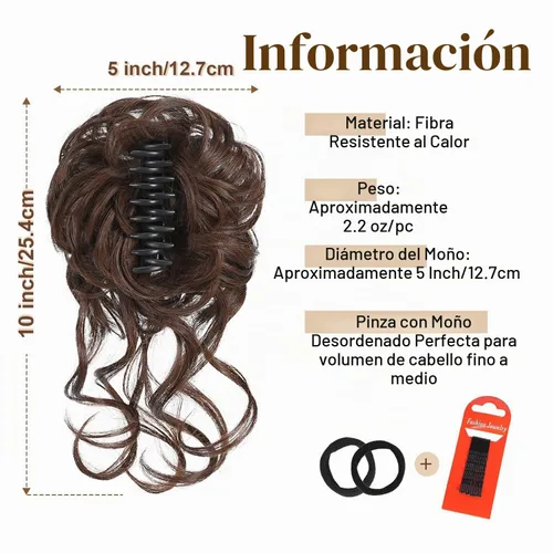 Vista 2 de Extensiones de cabello con clip de pinza para el cabello de moño, accesorios para el cabello para mujer, extensiones de cabello rizado y #8