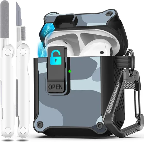 Vista 176 de R-fun Funda de carga compatible con AirPods de 2ª generación 2019, 1ª generación 2016, protección completa contra caídas, tapa desplegable