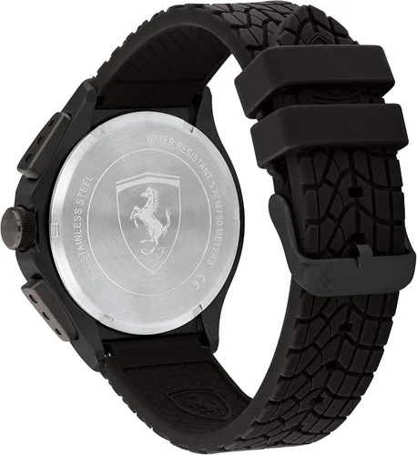 Vista 4 de Ferrari Mens Race Day Stainless Steel Quartz Watch with Silicone Strap Black 22 Model 0830696