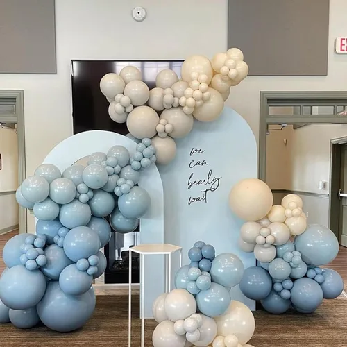 Vista 6 de Kit de Arco de Globos Azul Polvoriento, Kit de Guirnalda de Arco de Globos Azul Polvoriento y Blanco, Globos de Perlas Azul Claro Macarón Azul