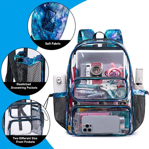 Vista 40 de CAMTOP Mochila transparente resistente y transparente para estudiantes, escuela, trabajo, festival, viajes, deportes, Beige, Mediana, Camtop Mochila