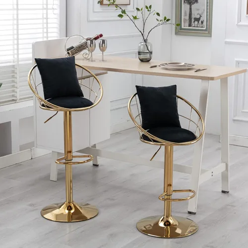 Vista 9 de Polibi Juego de 2 sillas de bar giratorias de terciopelo con rotación de 360 grados con base dorada pura, altura de asiento ajustable de 23.25 a