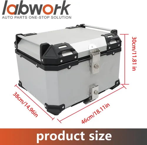 Vista 6 de labwork 55L Caja de Equipaje Superior para Motocicleta con Respaldo y Placa de Montaje, Aluminio Duro Resistente al Agua con Cerradura de Seguridad